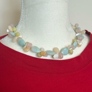 Sterling Silver Fruit Salad Style Natural Stones Statement Necklace